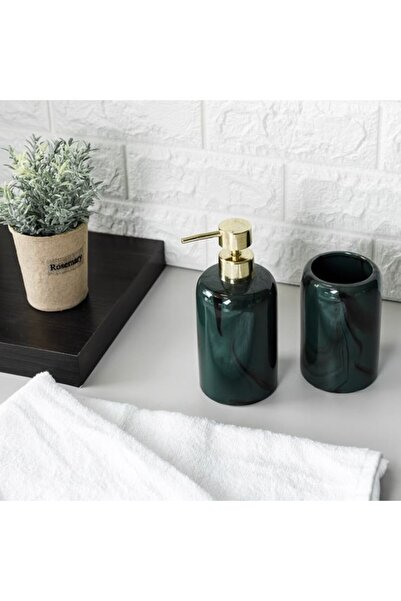 OEM Round ceramic toothbrush holder green marble ø7.5x12.5cm