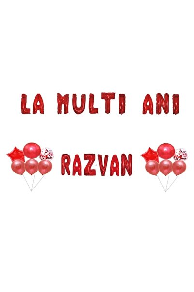 OEM Set Baloane La multi ani Razvan, Cake topper, Rosu, 35Buc