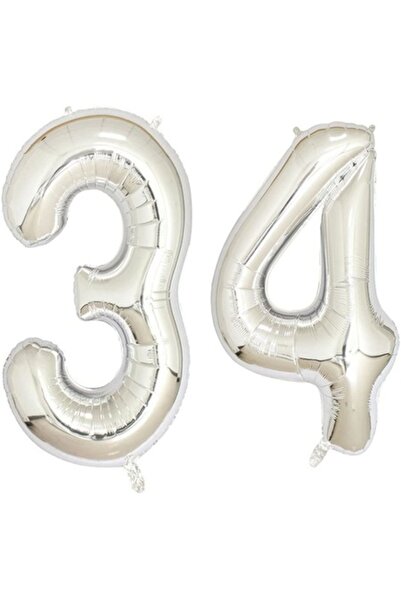 OEM Set of 2 foil number balloons, ESB, Silver, 34th anniversary, 105 cm