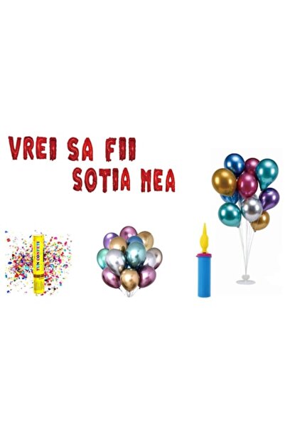 OEM Set Baloane Vrei Sa Fii Sotia Mea, Cake Topper, Wili Topper Rom, 78 Buc, ...