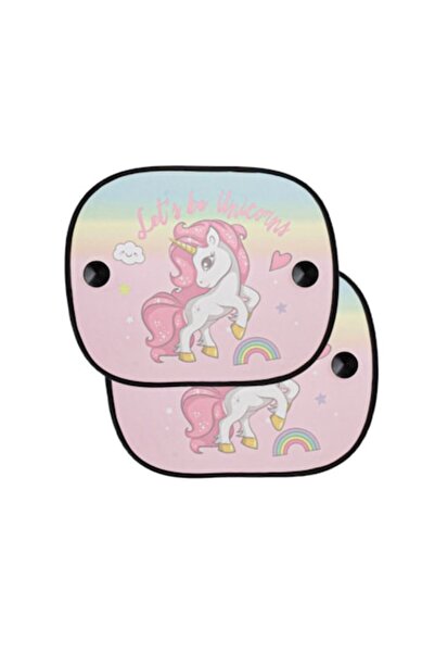 OEM Set de 2 parasolare auto cu imprimeu cu unicorni, fixare cu ventuză, dime...