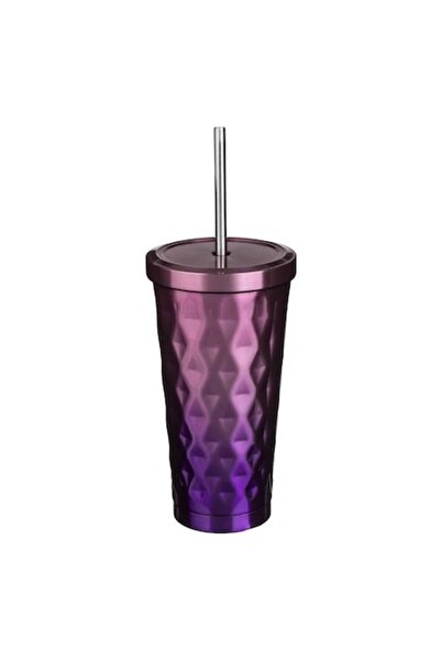 OEM Pink Metallic Cup with Straw 500 ml