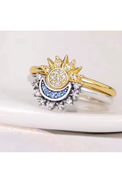 ZETCONCEPT Zet Style Cosmic Sparkle: Moon and Sun Ring Set