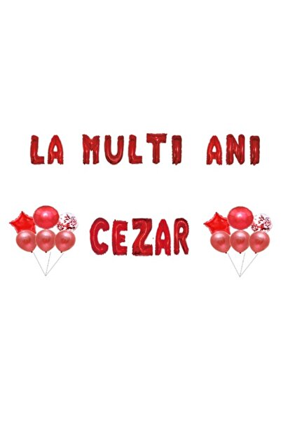 OEM Set Balloons - Happy Birthday Cezar, Cake Topper, Red, 35 Pieces
