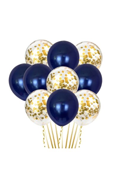 JIYUANG Set de 10 baloane, JIYUANG, Latex, Albastru/Auriu