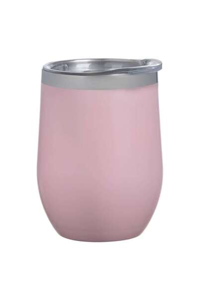 OEM Metallic Thermos Cup Pink Nude with Transparent Lid 350 ml