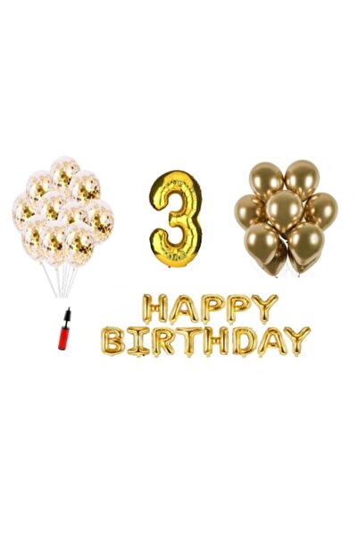 OEM Set baloane, 35 elemente, Happy Birthday aniversare 3 ani, cifra folie 10...