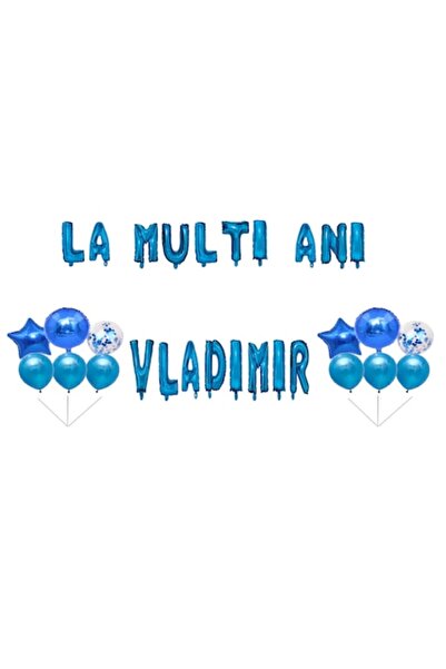 OEM Set baloane „La mulți ani, Vladimir”, decor tort, albastru, 35 buc