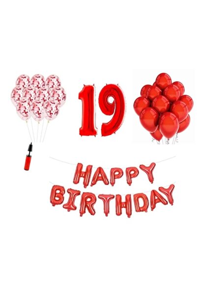 OEM Set baloane, 36 elemente, Happy Birthday aniversare 19 ani, cifre folie 1...