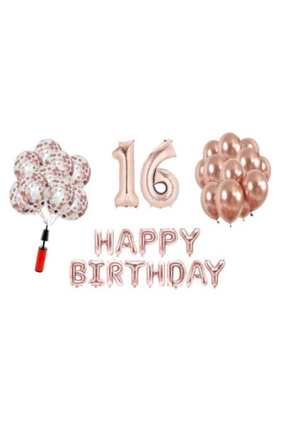 OEM Set baloane, 36 buc, La mulți ani (a 16-a), numere folie 101 cm, auriu roz