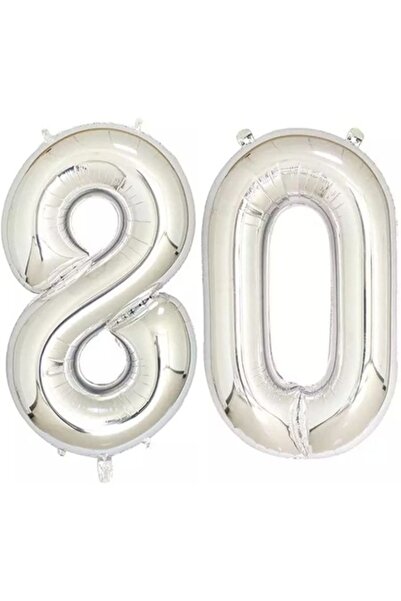 OEM Set 2 baloane folie cu numere, ESB, argintii, aniversare 80 de ani, 100 cm