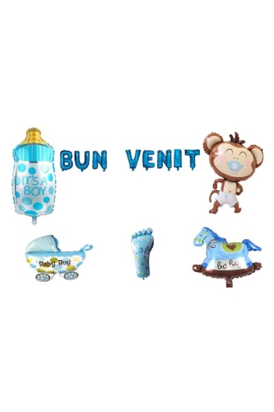 OEM Set Baloane Bun Venit, Pentru Baietel, cake topper, 14 Buc, Albastru