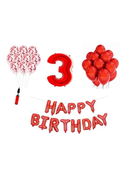 OEM Set baloane, 35 elemente, Happy Birthday aniversare 3 ani, cifra folie 10...