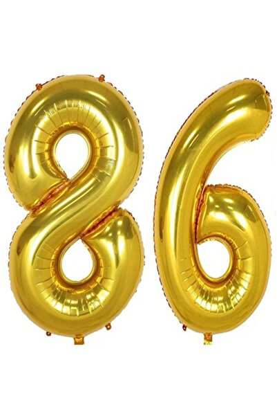 OEM Set de 2 baloane folie cu numere, ESB, aurii, aniversare 86 de ani, 105 cm