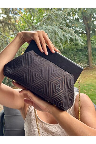 Bahram Petite - Chained, Wooden Scholarship Fabric Bag, Clutch, Handbag, Sleeve Bag, Shoulder Bag
