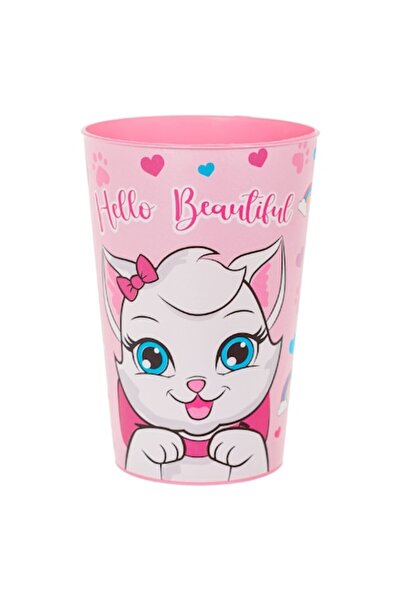 OEM Pink Cat Plastic Cup "Hello Beautiful" for Kids 340ml