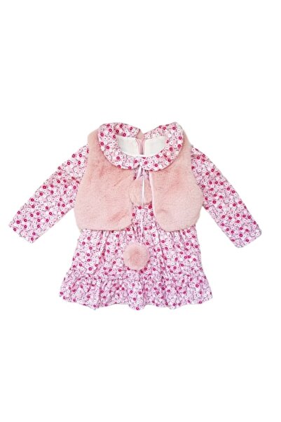 Melisa Rochie elegantă cu flori și volane, vestă de blană, vârstă 9-12 luni, ...