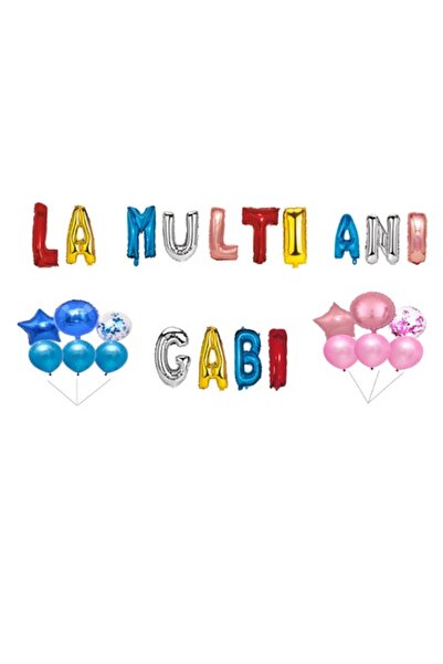 OEM Set Baloane La multi ani Gabi, Cake topper, Multicolor, 35Buc