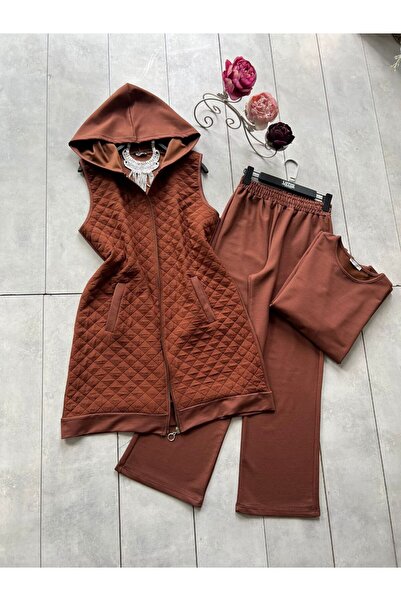 asyadabutik Γυναικείο Καπιτονέ Γιλέκο Σετ 3 τεμαχίων