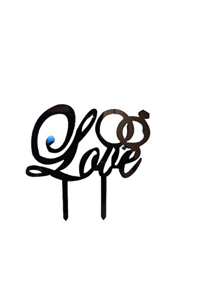 OEM Cake topper Love, Model verighete, pentru nunta, Negru, 14cm