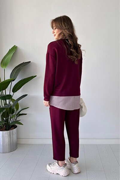 MaziButik Collar Garnished Comfortable Suit Burgundy