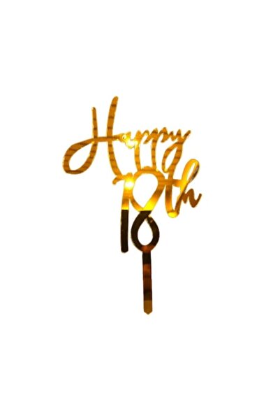 OEM Cake topper Majorat, 18Ani, model Happy 18Th, Auriu