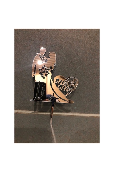 OEM Decor pentru tort - Mire și Mireasă Mr&Mrs, Argintiu, M1, 12cm