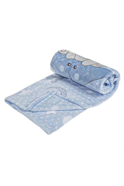 AVA Sweet Dreams Baby Blanket, Velvet, Blue with Bear Design, 90 x 80 cm