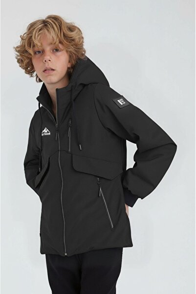 SİVAİST Palton negru pentru băiat, cu glugă, hidrofug, pentru exterior – rezi...