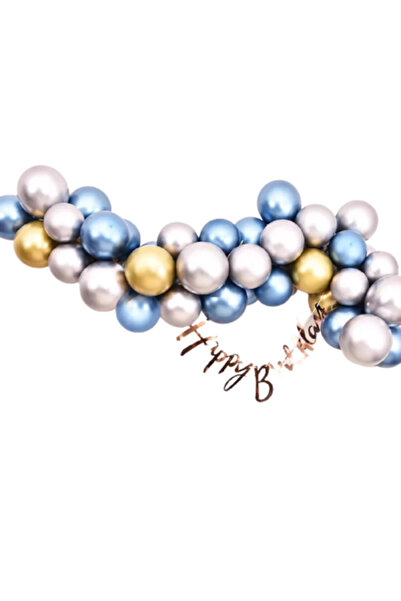 OEM Kit Aranjament din baloane tip Semi Arcada, 45 bucati, Albastru si Argintiu