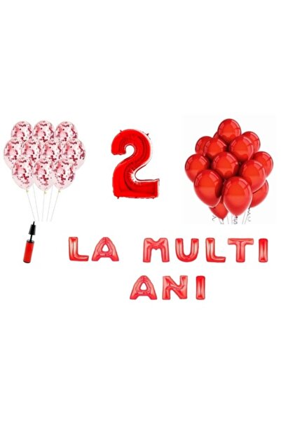 OEM Set 32 ​​baloane, La mulți ani 2 ani, număr folie 100 cm, roșu