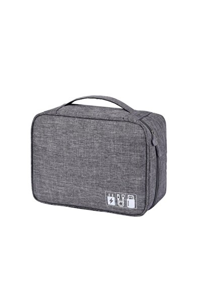 darklove Cable Organizer Pouch, Waterproof, Zipper, 24.5×18×10 cm, Gray