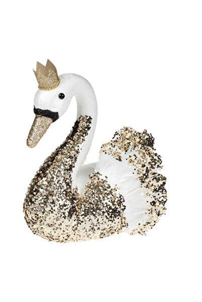 SHOPIENS Figurină decorativă de Crăciun în formă de lebădă, spumă albă cu cor...