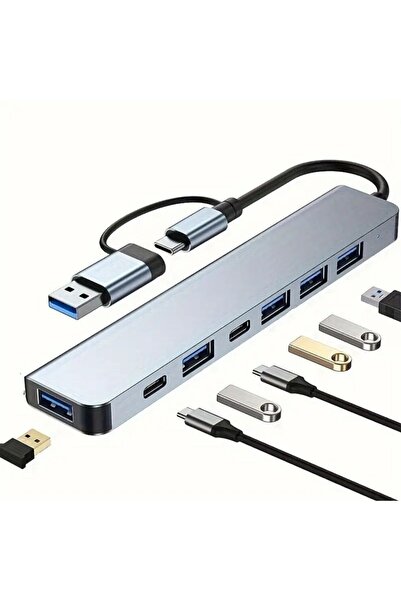 Go İthalat محول يو إس بي 8 في 1 للكمبيوتر المحمول ماك بوك متوافق مع نوع سي (4...
