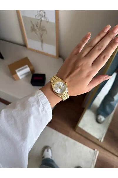 RoseandRoses Sansa Muadil Model Calendar Women's Wristwatch Gold (White Dial)