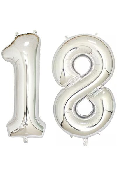 OEM Set de 2 baloane folie cu numere, ESB, argintii, aniversare 18 ani, 105 cm