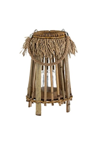 OEM Decorative Wooden Lantern with Reed, Wooden Balls & Candle Holder Ø16x15cm