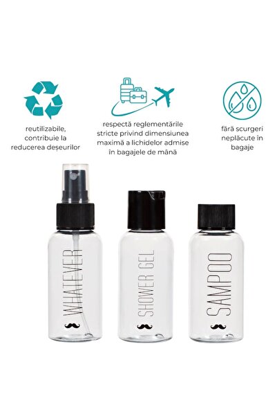 Jumbo Set de 3 recipiente de călătorie, etanșe, reutilizabile, 80 ml, transparente-negre