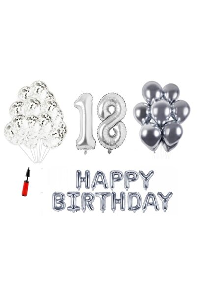OEM Set baloane 36 piese, La mulți ani 18 ani, număr folie 101 cm, argintiu