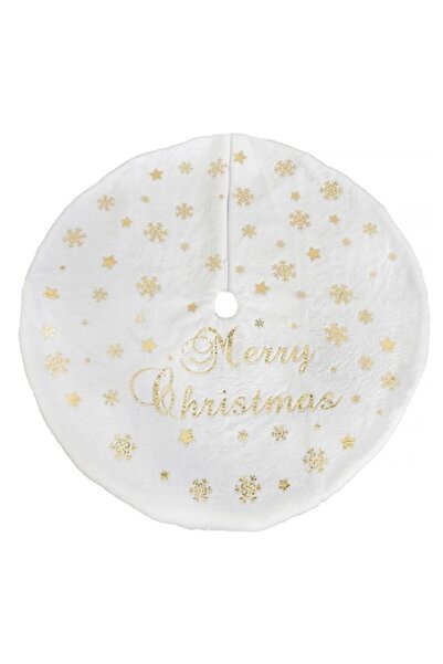 OEM White faux fur Christmas tree skirt with foil messages, 90 cm