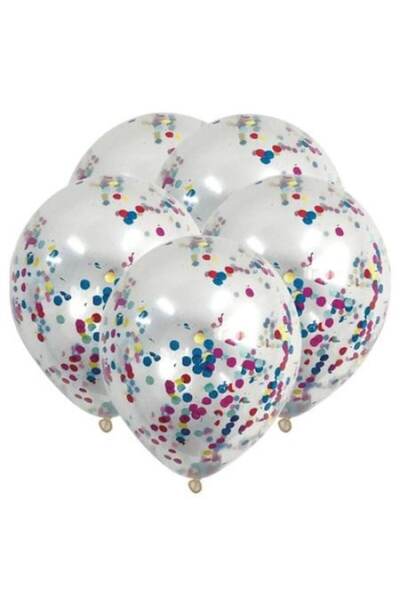 OEM Set 5 baloane transparente din latex cu confetti, ESB, 30 cm, multicolore