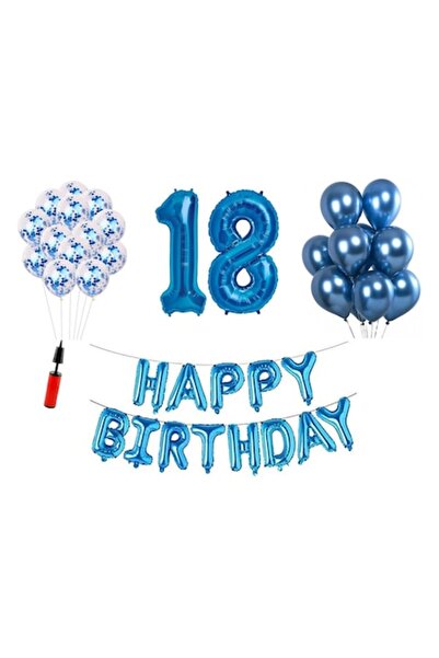 OEM Set de 36 de baloane - La mulți ani de 18 ani, număr folie 100 cm, albastru