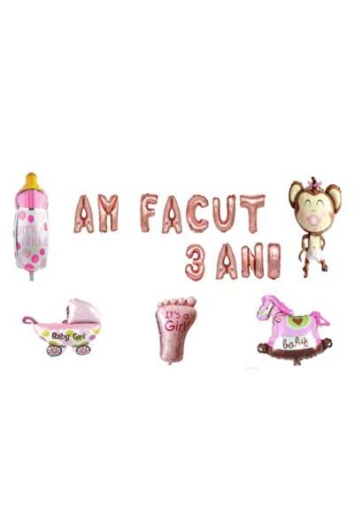 OEM Σετ μπαλονιών για τα 3α γενέθλια, Είμαι 3 ετών, Ροζ χρυσό, Για κοριτσάκι,...