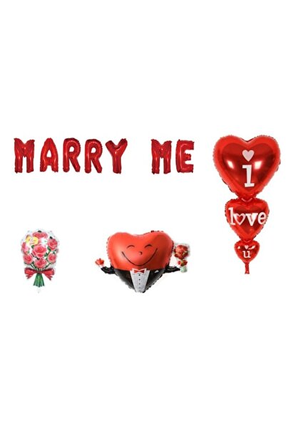 OEM Marry Me Balloon Set with Cake Topper, 11 pcs, Red