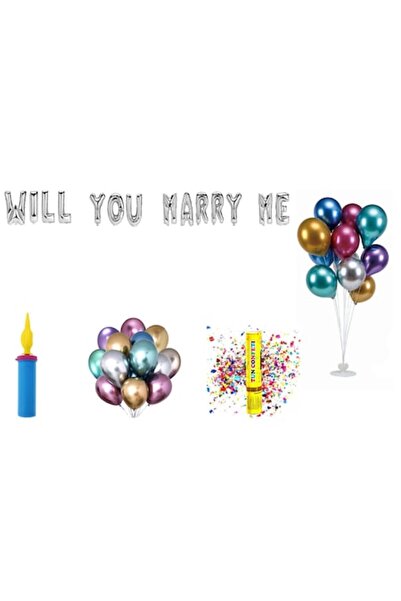 OEM Set Balloons 'Will You Marry Me', Cake Topper Gift, 75pcs, Silver