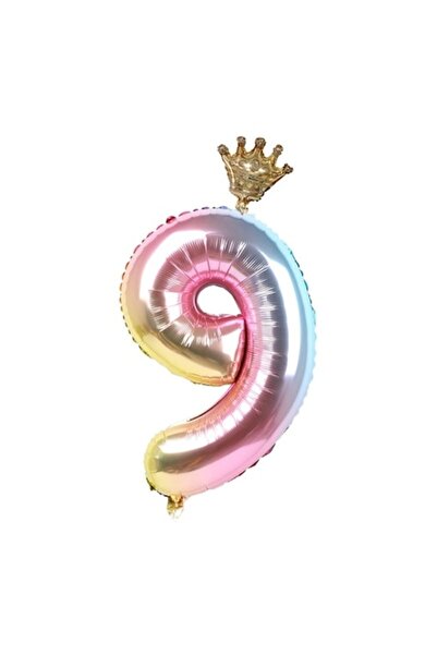 OEM Μπαλόνι αριθμός 9, πολύχρωμο με κορώνα, 80cm