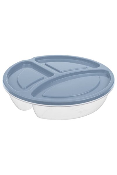 OEM Round plastic food container with 3 compartments and grey lid, 1.1 L