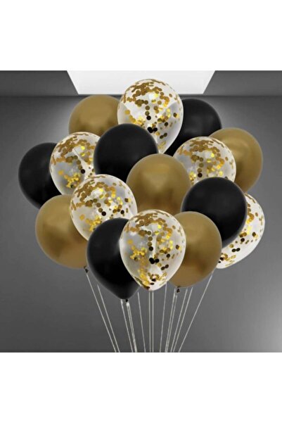 OEM Metallic Party Balloons, Gold Black Transparent with Confetti, 30cm - 16pcs