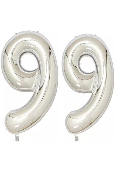 OEM Set 2 baloane folie cifra, ESB, Argintiu, aniversare 99 ani, 105 cm