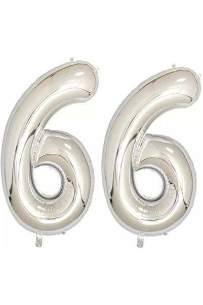 OEM Set 2 baloane folie cifra, ESB, Argintiu, aniversare 66 ani, 100 cm